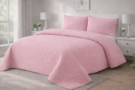BABY PINK QUILTED BEDSPREAD 3PCS