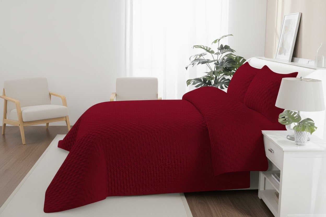 MEROON QUILTED BEDSPREAD 3PCS