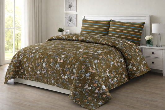 OLIVE MEADOW PRINTED BEDSPREAD 3PCS