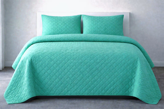 TURQUOISE QUILTED BEDSPREAD 3PCS