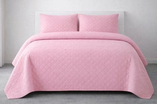 BABY PINK QUILTED BEDSPREAD 3PCS