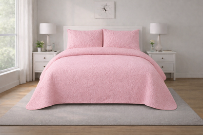 BABY PINK QUILTED BEDSPREAD 3PCS
