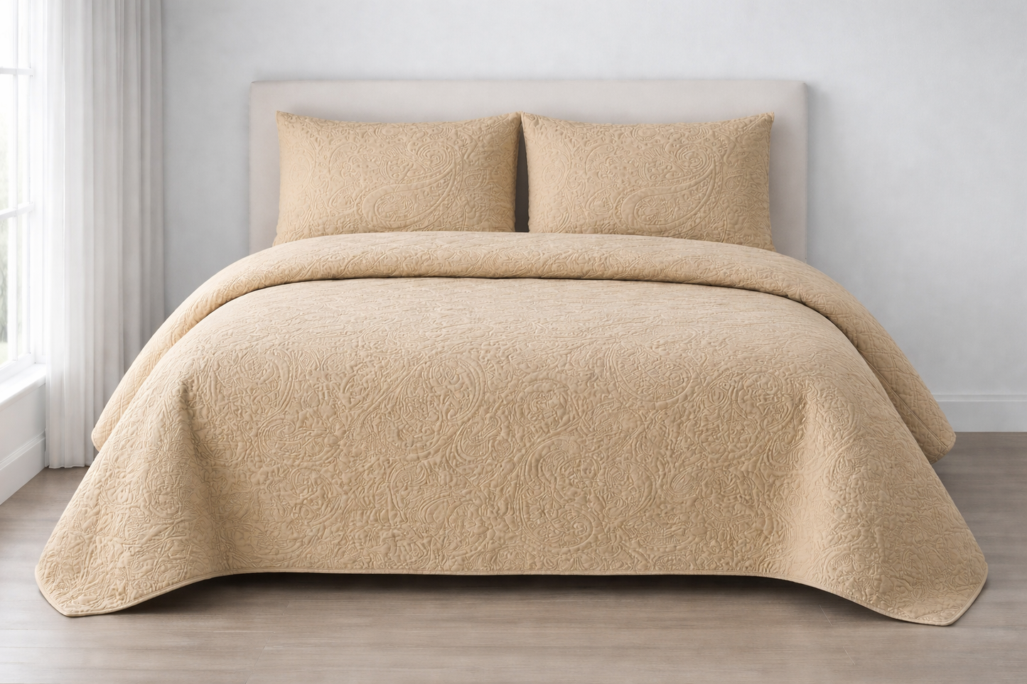 BEIGE QUILTED BEDSPREAD 3PCS