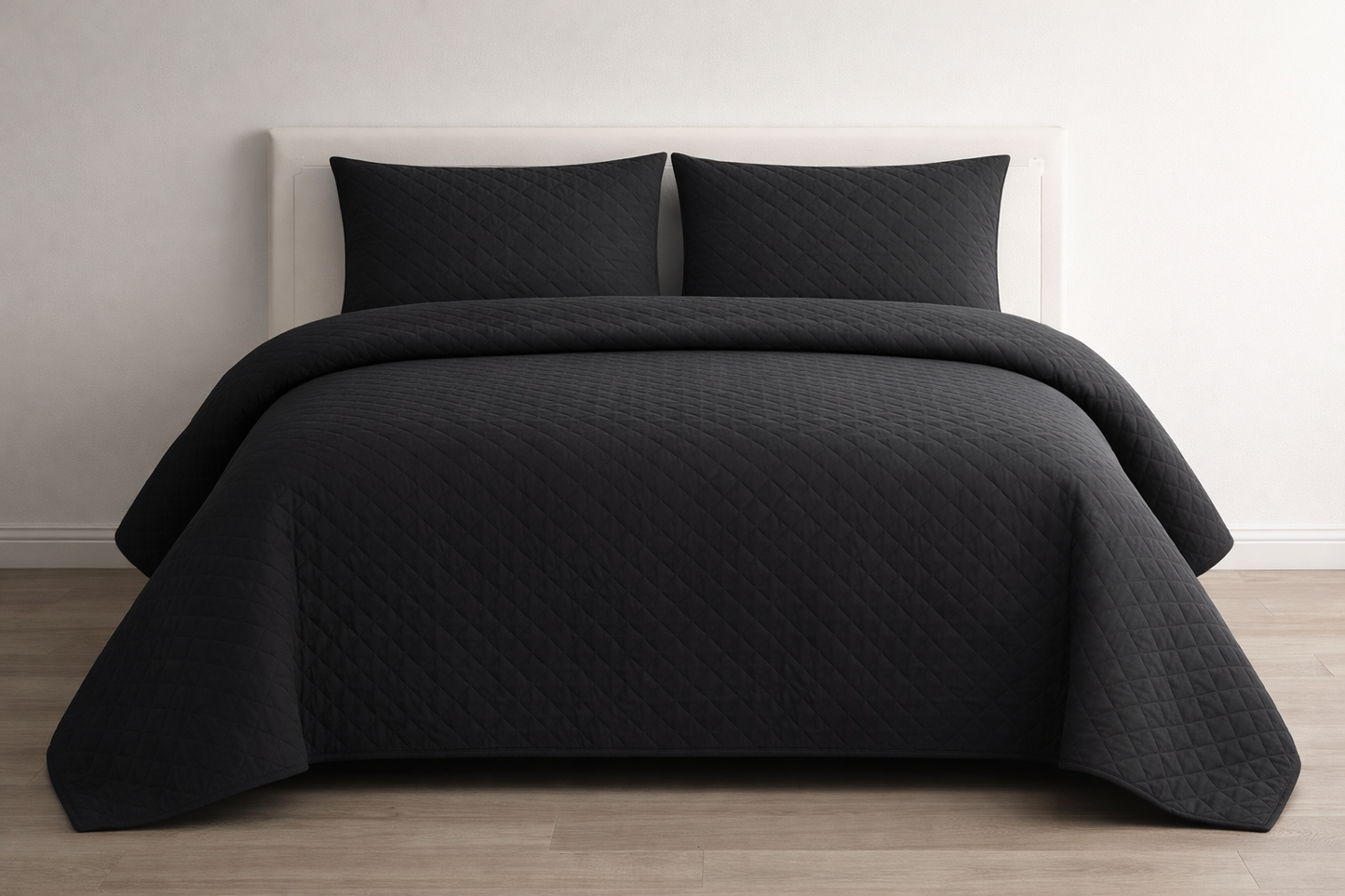BLACK QUILTED BEDSPREAD 3PCS
