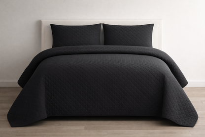 BLACK QUILTED BEDSPREAD 3PCS