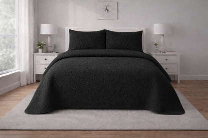 BLACK QUILTED BEDSPREAD 3PCS