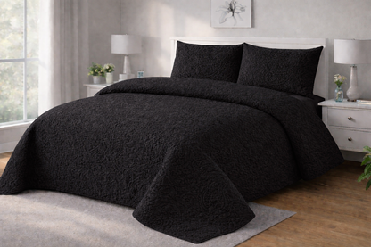 BLACK QUILTED BEDSPREAD 3PCS