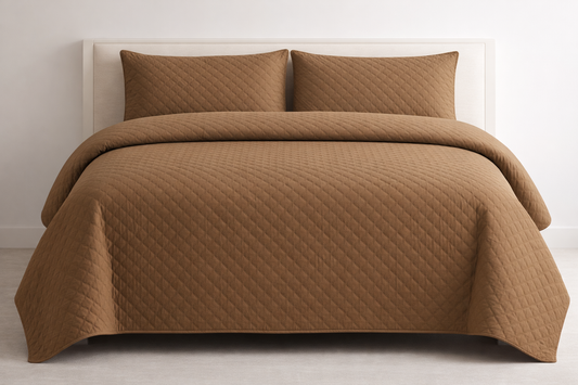 BROWN QUILTED BEDSPREAD 3PCS