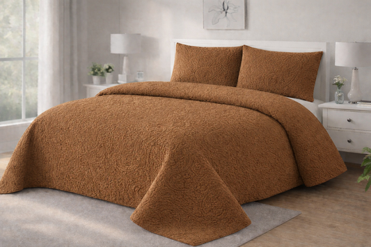 BROWN QUILTED BEDSPREAD 3PCS