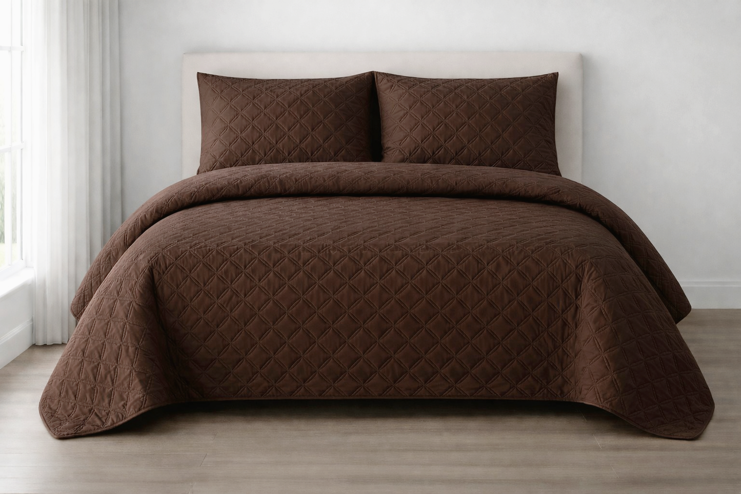 CHOCOLATE QUILTED BEDSPREAD 3PCS