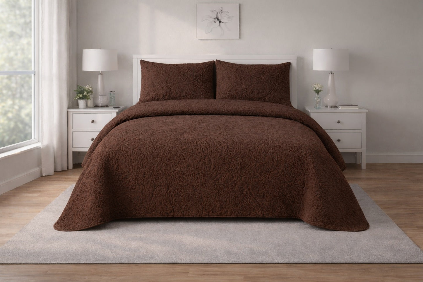 CHOCOLATE QUILTED BEDSPREAD 3PCS
