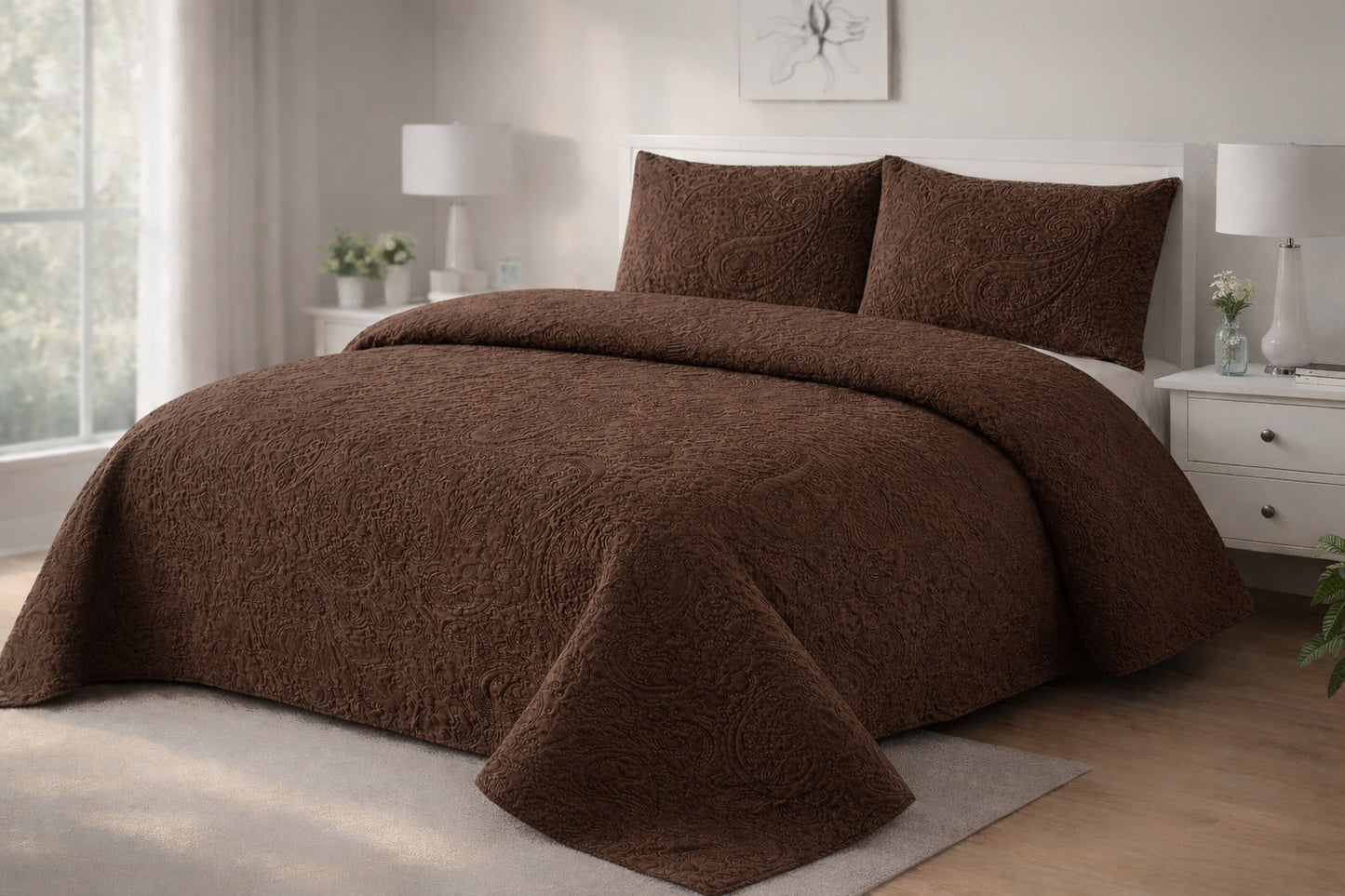 CHOCOLATE QUILTED BEDSPREAD 3PCS