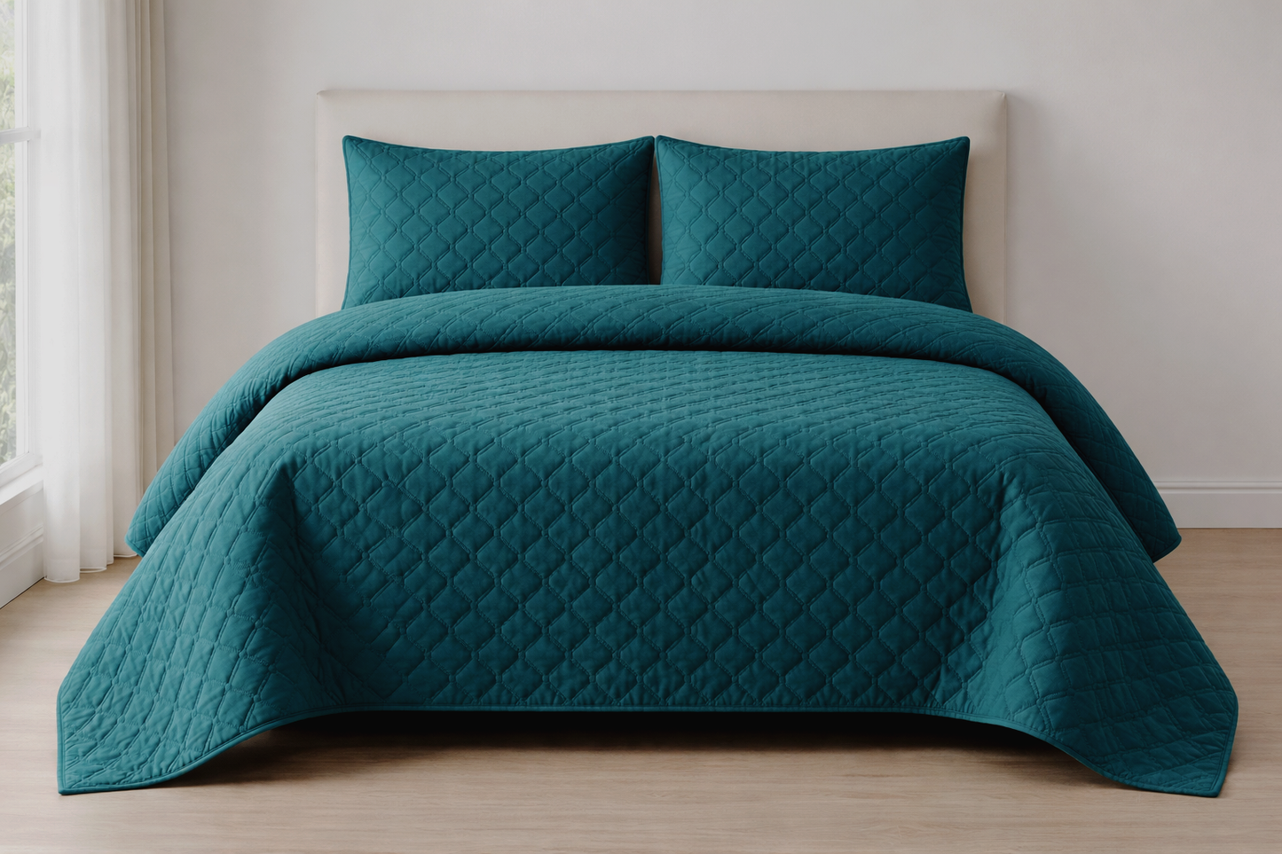 DARK TURQUOISE QUILTED BEDSPREAD 3PCS