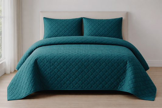 DARK TURQUOISE QUILTED BEDSPREAD 3PCS