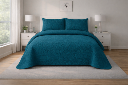 DARK TURQUOISE QUILTED BEDSPREAD 3PCS