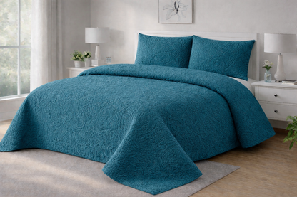 DARK TURQUOISE QUILTED BEDSPREAD 3PCS
