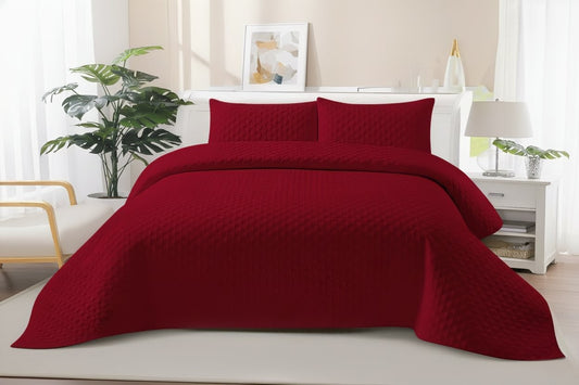 MEROON QUILTED BEDSPREAD 3PCS