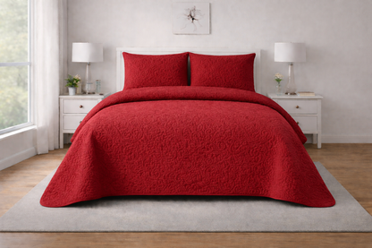 MEROON QUILTED BEDSPREAD 3PCS