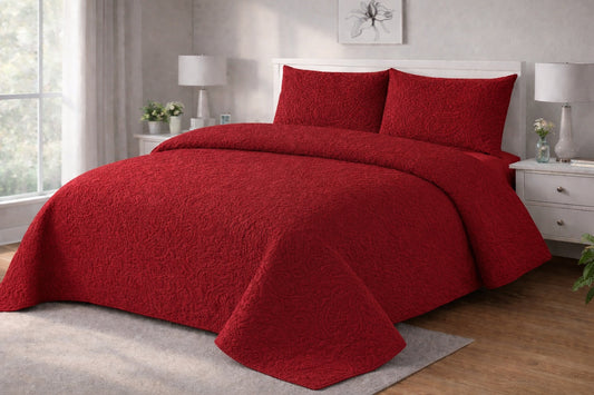 MEROON QUILTED BEDSPREAD 3PCS