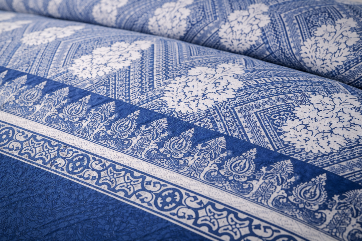 BLUE HERITAGE BLOCK PRINTED BEDSPREAD 3PCS