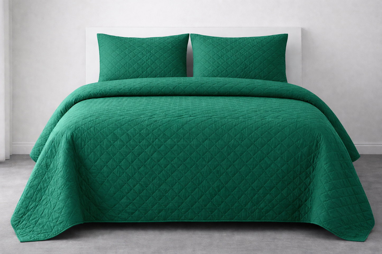 EMERALD GREEN QUILTED BEDSPREAD 3PCS