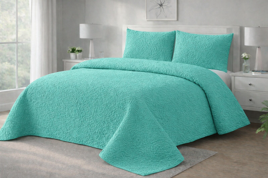 TURQUOISE QUILTED BEDSPREAD 3PCS