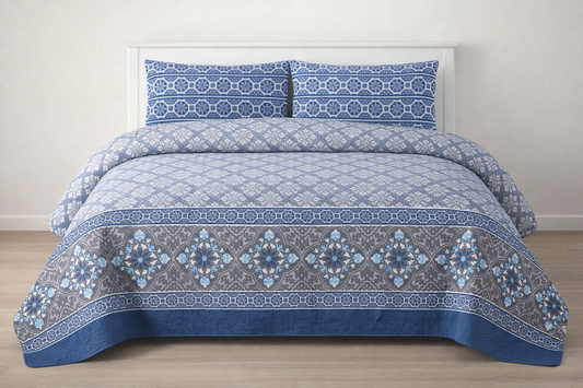 MEDALLION BORDER PRINTED BEDSPREAD 3PCS