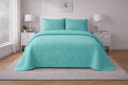 TURQUOISE QUILTED BEDSPREAD 3PCS